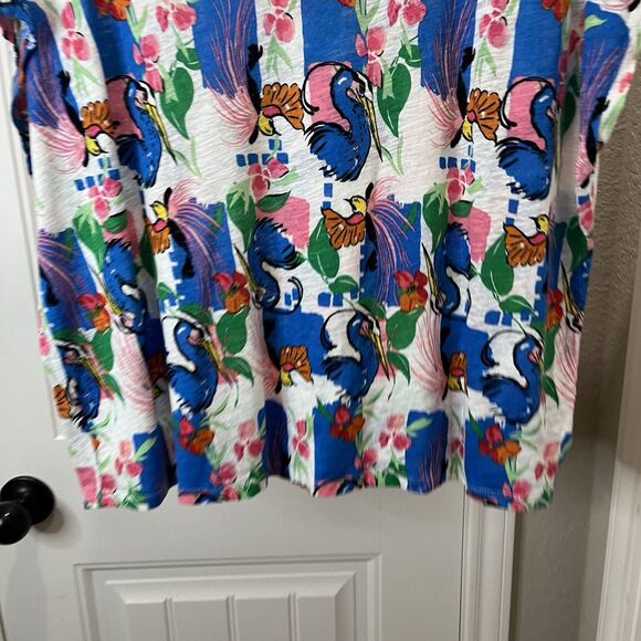 C&C California Blue Bird Floral Faux Button Short Sleeve Linen Blend Top Size XL - Picture 2 of 8